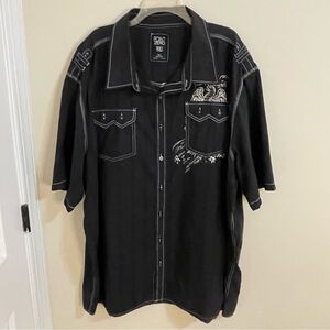Point Zero Black Graphic Streetwear Button Up Short Sleeve Shirt Men’s Size 4X